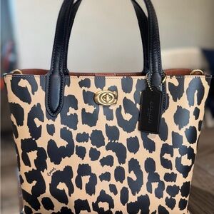 Coach Leopard Print Leather Willow Tote Bag, Like New